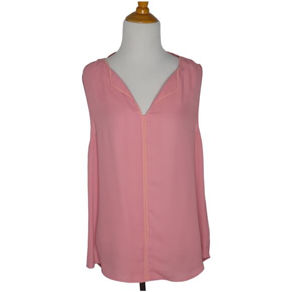 ModCloth Pink Sleeveless Blouse Split V Neck Workwear Women Medium - Picture 1 of 11